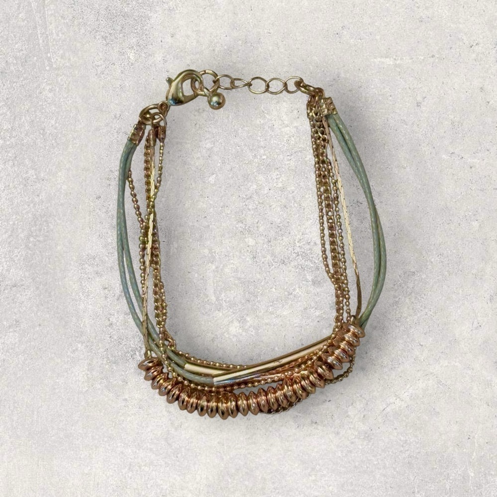 Multi-strand Rose Gold and Gray Cord Bracelet - Picture 2 of 2